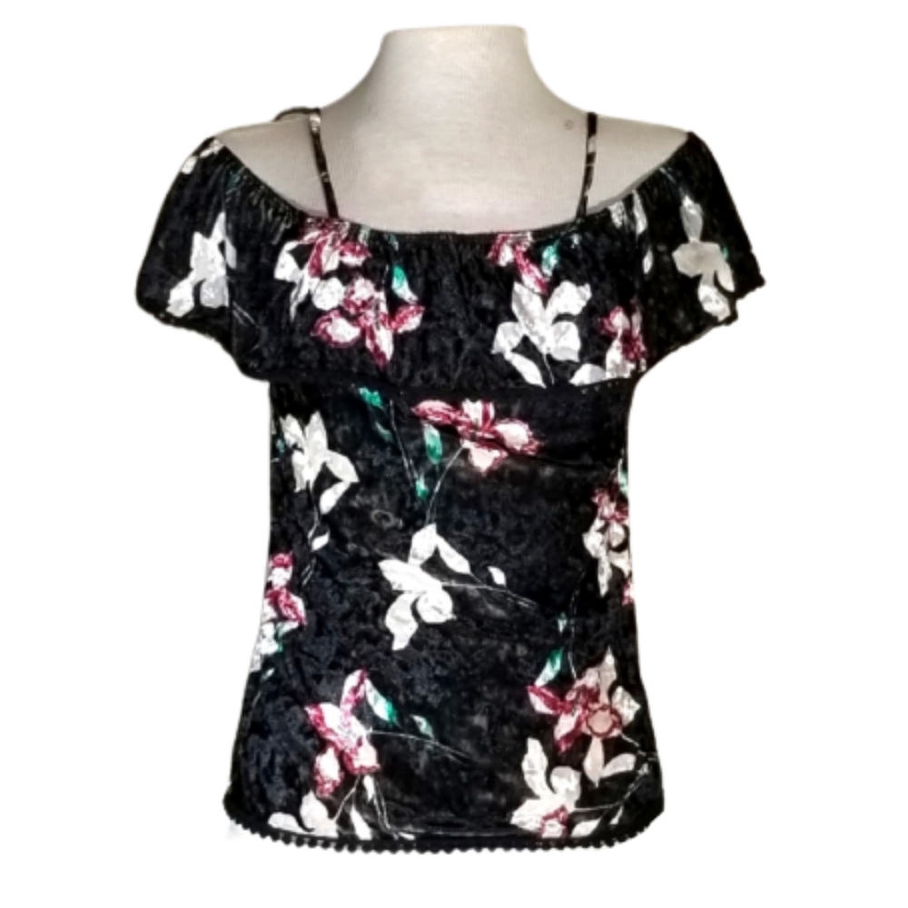 I Joah Off Shoulder Floral Top Black Size S CH